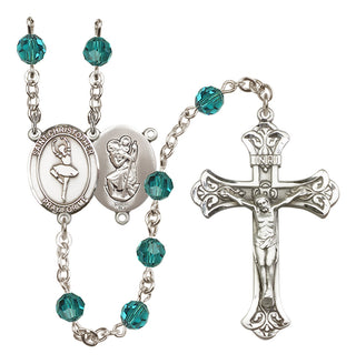 Sterling Silver 6mm Austrian Crystal Saint Christopher/Dance Rosary in Zircon