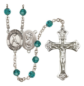 Sterling Silver 6mm Austrian Crystal Saint Christopher/Baseball Rosary in Zircon