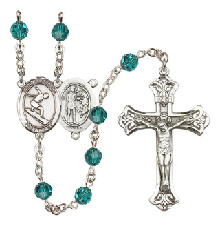 Sterling Silver 6mm Austrian Crystal Saint Sebastian/Surfing Rosary in Zircon