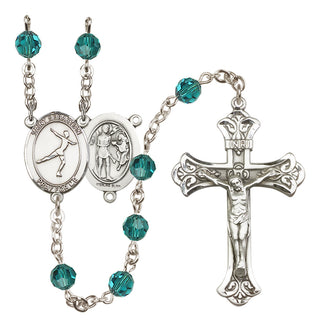 Sterling Silver 6mm Austrian Crystal Saint Sebastian/Figure Skating Rosary in Zircon