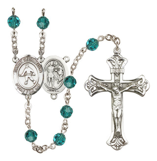 Sterling Silver 6mm Austrian Crystal Saint Sebastian/Field Hockey Rosary in Zircon
