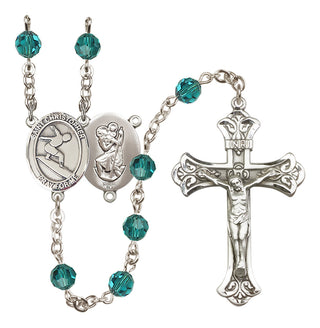 Sterling Silver 6mm Austrian Crystal Saint Christopher/Surfing Rosary in Zircon