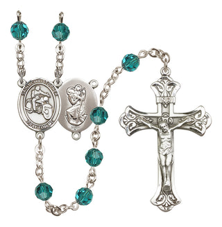 Sterling Silver 6mm Austrian Crystal Saint Christopher/Motorcycle Rosary in Zircon