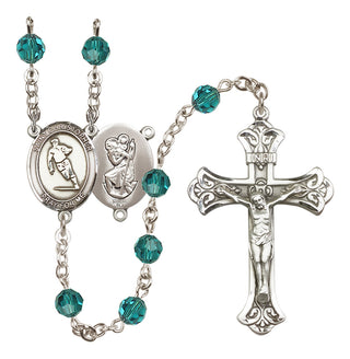Sterling Silver 6mm Austrian Crystal Saint Christopher / Rugby Rosary in Zircon