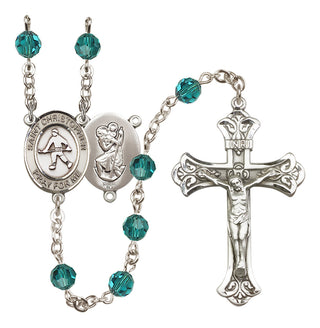Sterling Silver 6mm Austrian Crystal Saint Christopher / Field Hockey Rosary in Zircon