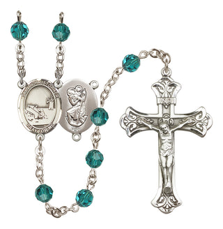 Sterling Silver 6mm Austrian Crystal Saint Christopher / Fishing Rosary in Zircon