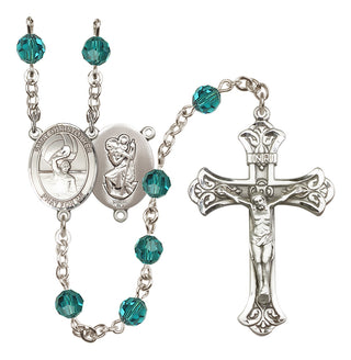 Sterling Silver 6mm Austrian Crystal Saint Christopher/Water Polo Men Rosary in Zircon