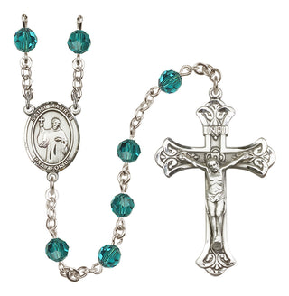 Sterling Silver 6mm Austrian Crystal Saint Maurus Rosary in Zircon