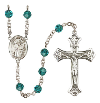 Sterling Silver 6mm Austrian Crystal Saint Kenneth Rosary in Zircon