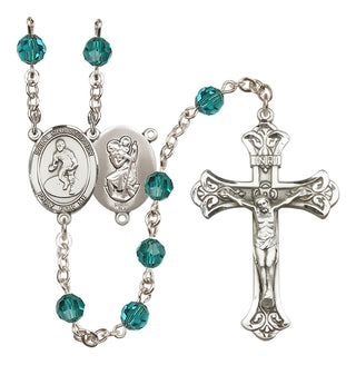 Sterling Silver 6mm Austrian Crystal Saint Christopher/Wrestling Rosary in Zircon