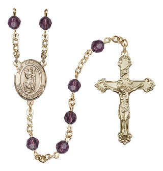 14 Karat Gold-Filled 6mm Austrian Crystal San Cristobal Rosary in Amethyst