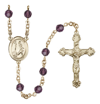 14 Karat Gold-Filled 6mm Austrian Crystal Saint Dominic de Guzman Rosary in Amethyst