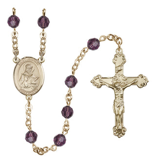 14 Karat Gold-Filled 6mm Austrian Crystal Saint Isidore of Seville Rosary in Amethyst