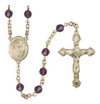 14 Karat Gold-Filled 6mm Austrian Crystal Saint Maria Faustina Rosary in Amethyst