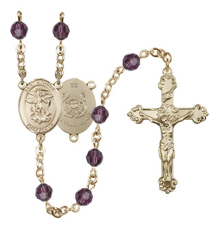 14 Karat Gold-Filled 6mm Austrian Crystal Saint Michael / Coast Guard Rosary in Amethyst