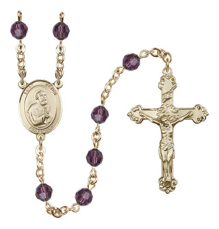 14 Karat Gold-Filled 6mm Austrian Crystal Saint Peter the Apostle Rosary in Amethyst