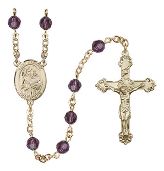 14 Karat Gold-Filled 6mm Austrian Crystal Saint Raphael the Archangel Rosary in Amethyst