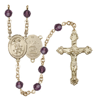 14 Karat Gold-Filled 6mm Austrian Crystal Guardian Angel / Air Force Rosary in Amethyst