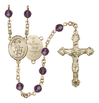 14 Karat Gold-Filled 6mm Austrian Crystal Guardian Angel / Army Rosary in Amethyst