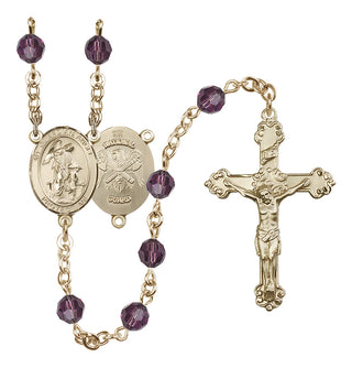 14 Karat Gold-Filled 6mm Austrian Crystal Guardian Angel / Nat'l Guard Rosary in Amethyst