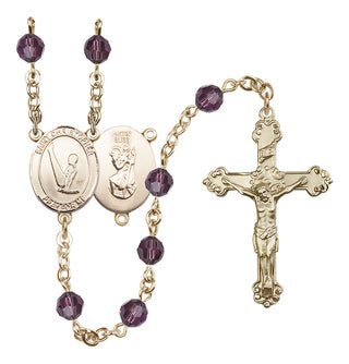 14 Karat Gold-Filled 6mm Austrian Crystal Saint Christopher/Gymnastics Rosary in Amethyst