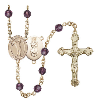 14 Karat Gold-Filled 6mm Austrian Crystal Saint Christopher/Golf Rosary in Amethyst