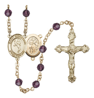 14 Karat Gold-Filled 6mm Austrian Crystal Saint Sebastian/Martial Arts Rosary in Amethyst