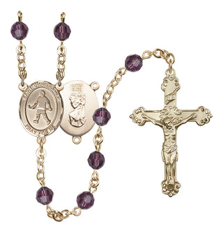 14 Karat Gold-Filled 6mm Austrian Crystal Saint Christopher / Field Hockey Rosary in Amethyst