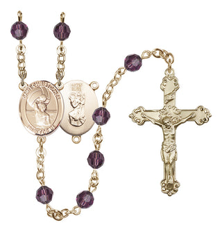 14 Karat Gold-Filled 6mm Austrian Crystal Saint Christopher/Water Polo Men Rosary in Amethyst