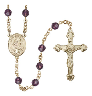 14 Karat Gold-Filled 6mm Austrian Crystal Saint Gertrude of Nivelles Rosary in Amethyst