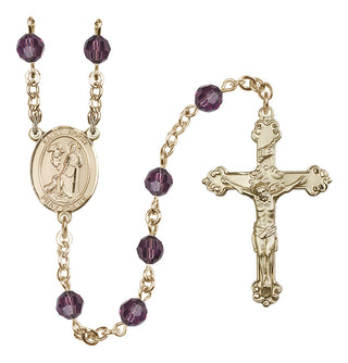 14 Karat Gold-Filled 6mm Austrian Crystal Saint Roch Rosary in Amethyst