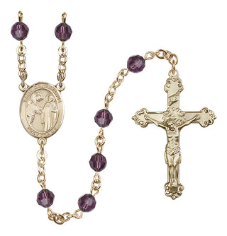 14 Karat Gold-Filled 6mm Austrian Crystal Saint Columbanus Rosary in Amethyst
