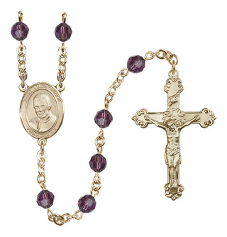14 Karat Gold-Filled 6mm Austrian Crystal Saint Luigi Orione Rosary in Amethyst