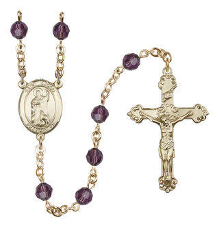 14 Karat Gold-Filled 6mm Austrian Crystal Saint Drogo Rosary in Amethyst