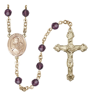 14 Karat Gold-Filled 6mm Austrian Crystal Saint Viator of Bergamo Rosary in Amethyst