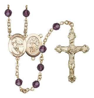 14 Karat Gold-Filled 6mm Austrian Crystal Saint Sebastian / Hockey Rosary in Amethyst