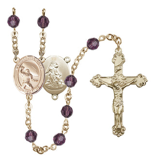 14 Karat Gold-Filled 6mm Austrian Crystal Guardian Angel/Football Rosary in Amethyst
