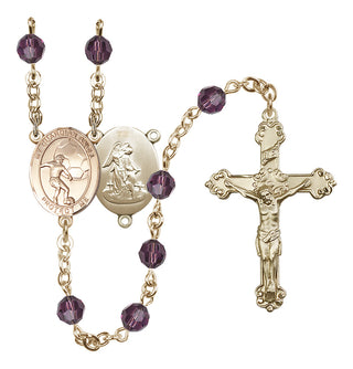 14 Karat Gold-Filled 6mm Austrian Crystal Guardian Angel/Soccer Rosary in Amethyst