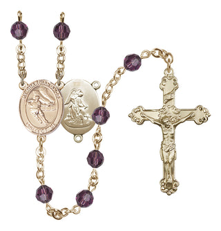14 Karat Gold-Filled 6mm Austrian Crystal Guardian Angel/Hockey Rosary in Amethyst