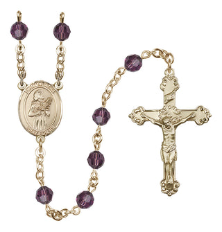 14 Karat Gold 6mm Austrian Crystal Saint Agatha Rosary in Amethyst