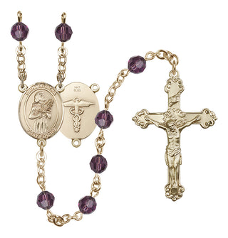 14 Karat Gold 6mm Austrian Crystal Saint Agatha / Nurse Rosary in Amethyst