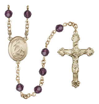 14 Karat Gold 6mm Austrian Crystal Saint Charles Borromeo Rosary in Amethyst