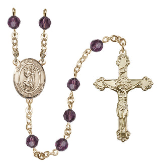 14 Karat Gold 6mm Austrian Crystal San Cristobal Rosary in Amethyst