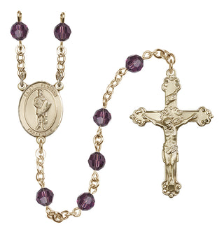 14 Karat Gold 6mm Austrian Crystal Saint Florian Rosary in Amethyst