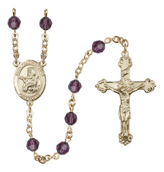14 Karat Gold 6mm Austrian Crystal Saint Francis Xavier Rosary in Amethyst