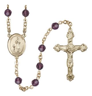 14 Karat Gold 6mm Austrian Crystal Saint Genesius of Rome Rosary in Amethyst
