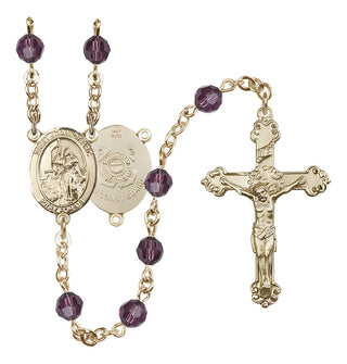 14 Karat Gold 6mm Austrian Crystal Saint Joan of Arc /Coast Guard Rosary in Amethyst