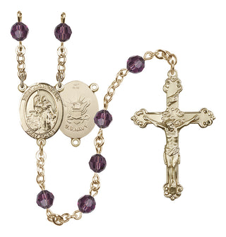 14 Karat Gold 6mm Austrian Crystal Saint Joan of Arc / Navy Rosary in Amethyst