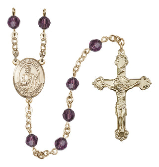 14 Karat Gold 6mm Austrian Crystal San Judas Rosary in Amethyst