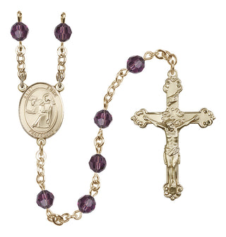 14 Karat Gold 6mm Austrian Crystal Saint Luke the Apostle Rosary in Amethyst